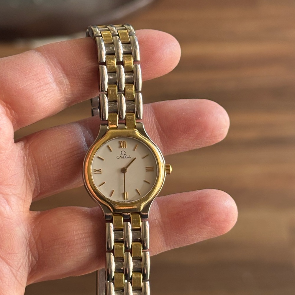 Omega Gold and Silver Two-Tone Watch with Roman Numerals - Picture 2 of 9